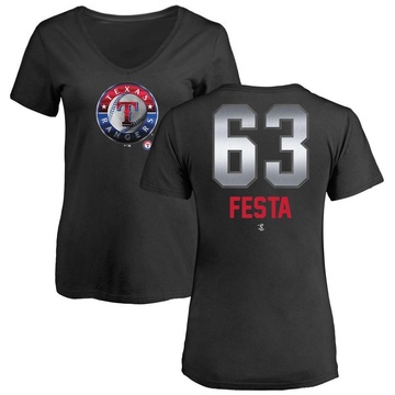 Women's Texas Rangers Matt Festa ＃63 Midnight Mascot V-Neck T-Shirt - Black