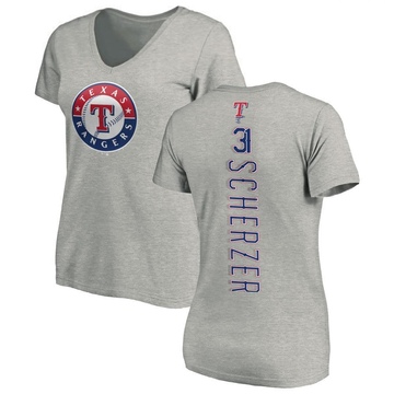 Women's Texas Rangers Max Scherzer ＃31 Backer Slim Fit T-Shirt Ash