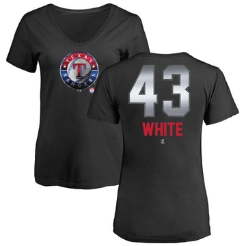 Women's Texas Rangers Owen White ＃43 Midnight Mascot V-Neck T-Shirt - Black