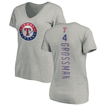 Women's Texas Rangers Robbie Grossman ＃4 Backer Slim Fit T-Shirt Ash