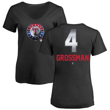 Women's Texas Rangers Robbie Grossman ＃4 Midnight Mascot V-Neck T-Shirt - Black