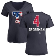 Women's Texas Rangers Robbie Grossman ＃4 Name and Number Banner Wave V-Neck T-Shirt - Navy