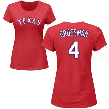 Women's Texas Rangers Robbie Grossman ＃4 Roster Name & Number T-Shirt - Red