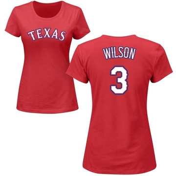 Women's Texas Rangers Russell Wilson ＃3 Roster Name & Number T-Shirt - Red