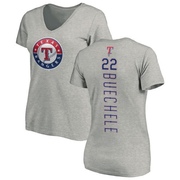 Women's Texas Rangers Steve Buechele ＃22 Backer Slim Fit T-Shirt Ash