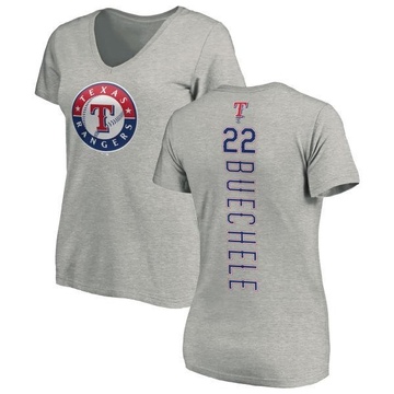 Women's Texas Rangers Steve Buechele ＃22 Backer Slim Fit T-Shirt Ash