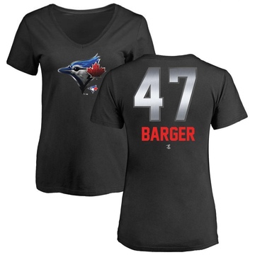 Women's Toronto Blue Jays Addison Barger ＃47 Midnight Mascot V-Neck T-Shirt - Black