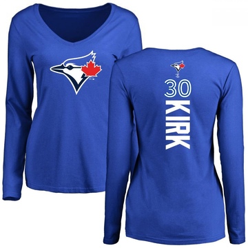Women's Toronto Blue Jays Alejandro Kirk ＃30 Backer Slim Fit Long Sleeve T-Shirt - Royal