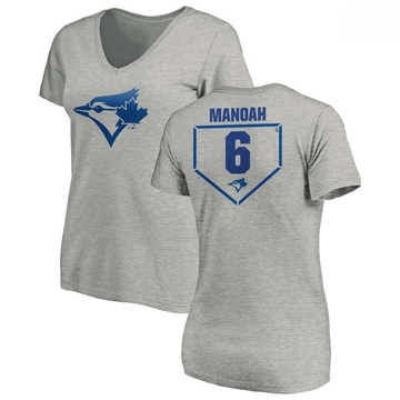 Women's Toronto Blue Jays Alek Manoah ＃6 RBI Slim Fit V-Neck T-Shirt Heathered - Gray