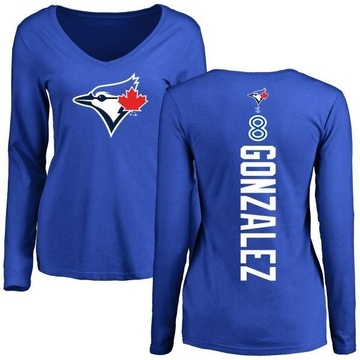 Women's Toronto Blue Jays Alex Gonzalez ＃8 Backer Slim Fit Long Sleeve T-Shirt - Royal