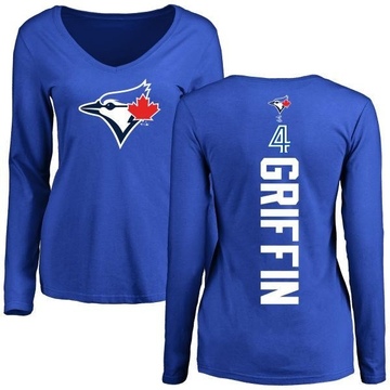 Women's Toronto Blue Jays Alfredo Griffin ＃4 Backer Slim Fit Long Sleeve T-Shirt - Royal