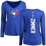 Women's Toronto Blue Jays Bradley Zimmer ＃7 Backer Slim Fit Long Sleeve T-Shirt - Royal