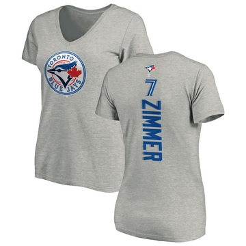 Women's Toronto Blue Jays Bradley Zimmer ＃7 Backer Slim Fit T-Shirt Ash