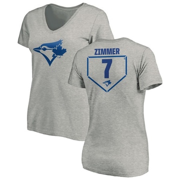 Women's Toronto Blue Jays Bradley Zimmer ＃7 RBI Slim Fit V-Neck T-Shirt Heathered - Gray