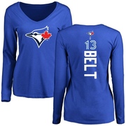 Women's Toronto Blue Jays Brandon Belt ＃13 Backer Slim Fit Long Sleeve T-Shirt - Royal