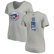 Women's Toronto Blue Jays Brandon Belt ＃13 Backer Slim Fit T-Shirt Ash