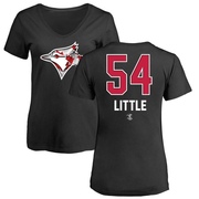 Women's Toronto Blue Jays Brendon Little ＃54 Name and Number Banner Wave V-Neck T-Shirt - Black