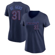 Women's Toronto Blue Jays Brett de Geus ＃31 2024 City Connect Name & Number V-Neck T-Shirt - Navy