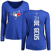 Women's Toronto Blue Jays Brett de Geus ＃31 Backer Slim Fit Long Sleeve T-Shirt - Royal