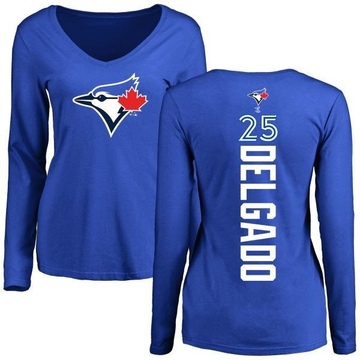Women's Toronto Blue Jays Carlos Delgado ＃25 Backer Slim Fit Long Sleeve T-Shirt - Royal