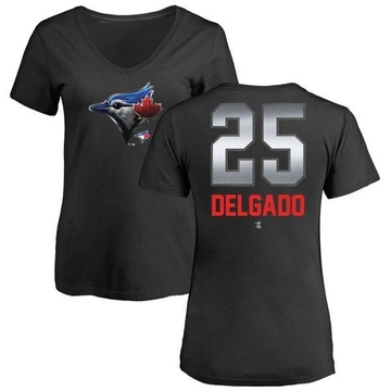 Women's Toronto Blue Jays Carlos Delgado ＃25 Midnight Mascot V-Neck T-Shirt - Black