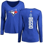 Women's Toronto Blue Jays Cavan Biggio ＃8 Backer Slim Fit Long Sleeve T-Shirt - Royal