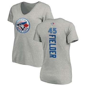 Women's Toronto Blue Jays Cecil Fielder ＃45 Backer Slim Fit T-Shirt Ash