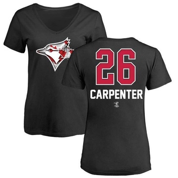 Women's Toronto Blue Jays Chris Carpenter ＃26 Name and Number Banner Wave V-Neck T-Shirt - Black