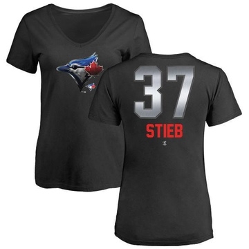 Women's Toronto Blue Jays Dave Stieb ＃37 Midnight Mascot V-Neck T-Shirt - Black