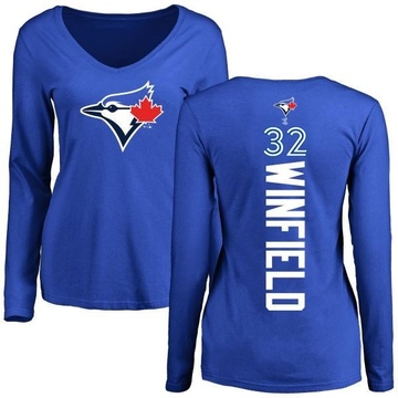 Women's Toronto Blue Jays Dave Winfield ＃32 Backer Slim Fit Long Sleeve T-Shirt - Royal