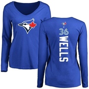 Women's Toronto Blue Jays David Wells ＃36 Backer Slim Fit Long Sleeve T-Shirt - Royal