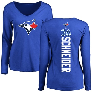 Women's Toronto Blue Jays Davis Schneider ＃36 Backer Slim Fit Long Sleeve T-Shirt - Royal