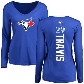 Women's Toronto Blue Jays Devon Travis ＃29 Backer Slim Fit Long Sleeve T-Shirt - Royal