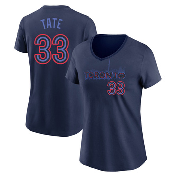 Women's Toronto Blue Jays Dillon Tate ＃33 2024 City Connect Name & Number V-Neck T-Shirt - Navy