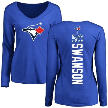 Women's Toronto Blue Jays Erik Swanson ＃50 Backer Slim Fit Long Sleeve T-Shirt - Royal