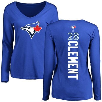 Women's Toronto Blue Jays Ernie Clement ＃28 Backer Slim Fit Long Sleeve T-Shirt - Royal