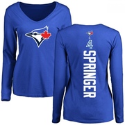 Women's Toronto Blue Jays George Springer ＃4 Backer Slim Fit Long Sleeve T-Shirt - Royal