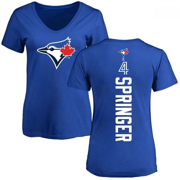 Women's Toronto Blue Jays George Springer ＃4 Backer Slim Fit T-Shirt - Royal