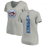 Women's Toronto Blue Jays George Springer ＃4 Backer Slim Fit T-Shirt Ash