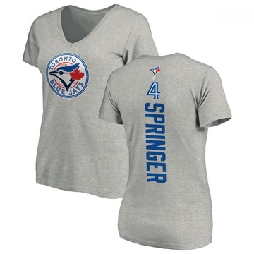 Women's Toronto Blue Jays George Springer ＃4 Backer Slim Fit T-Shirt Ash