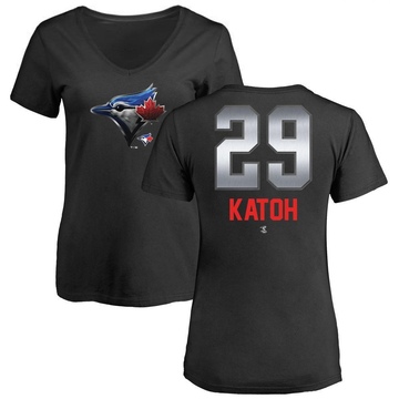 Women's Toronto Blue Jays Gosuke Katoh ＃29 Midnight Mascot V-Neck T-Shirt - Black