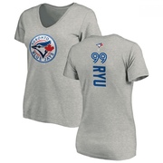 Women's Toronto Blue Jays Hyun Jin Ryu ＃99 Backer Slim Fit T-Shirt Ash