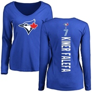 Women's Toronto Blue Jays Isiah Kiner-Falefa ＃7 Backer Slim Fit Long Sleeve T-Shirt - Royal