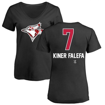 Women's Toronto Blue Jays Isiah Kiner-Falefa ＃7 Name and Number Banner Wave V-Neck T-Shirt - Black