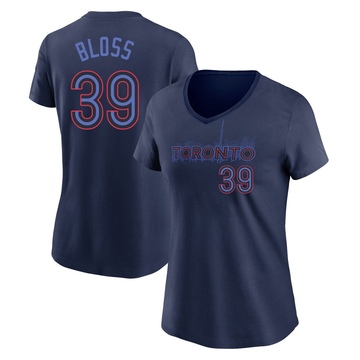 Women's Toronto Blue Jays Jake Bloss ＃39 2024 City Connect Name & Number V-Neck T-Shirt - Navy