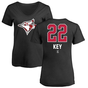 Women's Toronto Blue Jays Jimmy Key ＃22 Name and Number Banner Wave V-Neck T-Shirt - Black