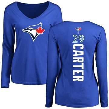 Women's Toronto Blue Jays Joe Carter ＃29 Backer Slim Fit Long Sleeve T-Shirt - Royal