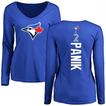 Women's Toronto Blue Jays Joe Panik ＃2 Backer Slim Fit Long Sleeve T-Shirt - Royal
