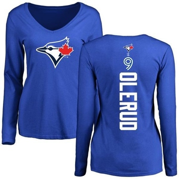 Women's Toronto Blue Jays John Olerud ＃9 Backer Slim Fit Long Sleeve T-Shirt - Royal