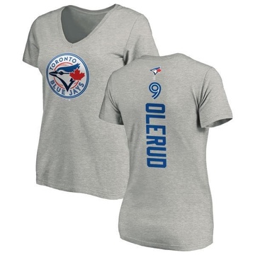 Women's Toronto Blue Jays John Olerud ＃9 Backer Slim Fit T-Shirt Ash